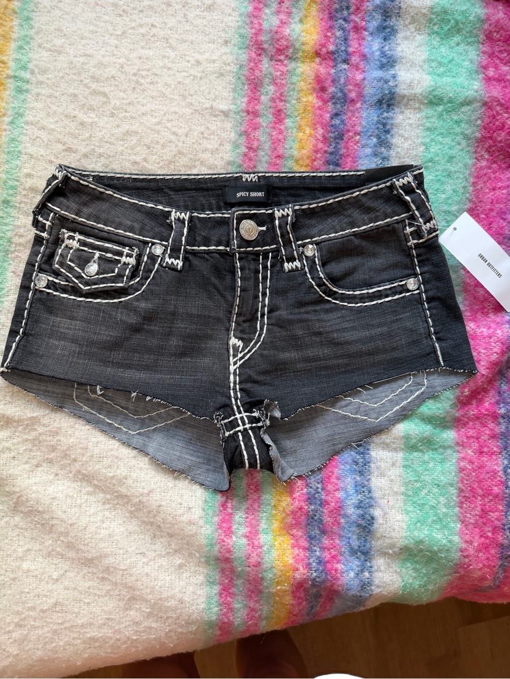 NWT True Religion Low Rise Black Denim Shorts